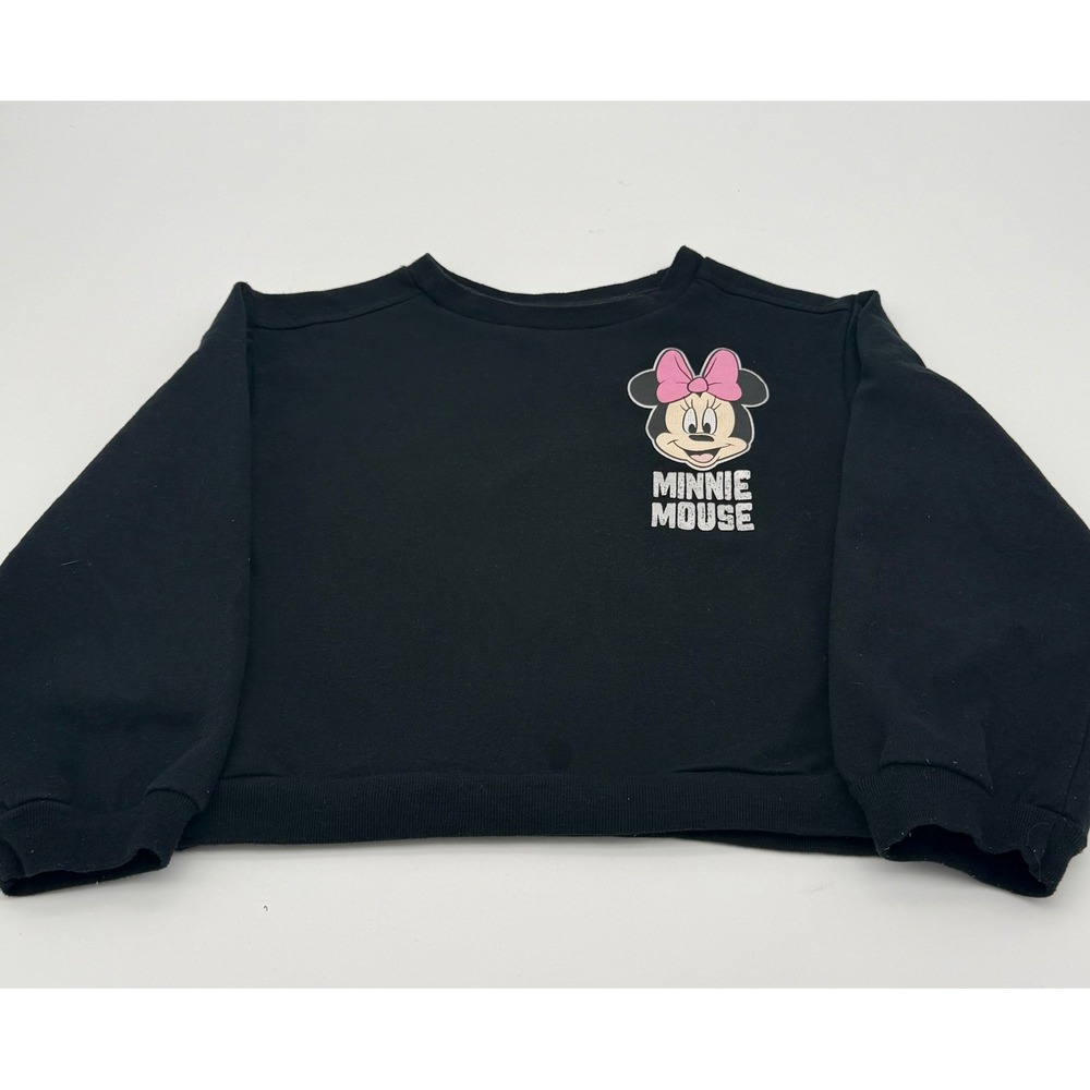 Disney Minnie Mouse Kids Black Graphic Sweatshirt Size 6 Sassy Bold Iconic - Picture 1 of 7